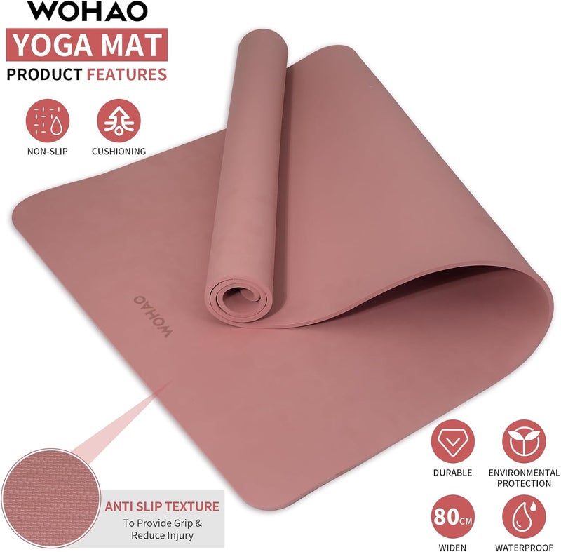 wohao Extra Wide & Thick 8mm Yoga Mat, 72"x31.5" Large Non Slip Exercise Mat, Premium POE Material for Superior Cushioning & Stability, with Strap for Home Gym, Pilates - Image 2